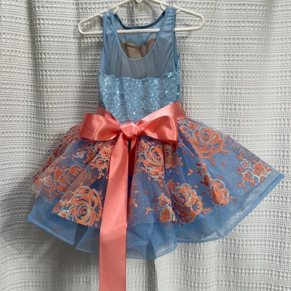 Weissman Dance Costume Blue/Peach Good‎ Sparkle #9318 SZ IC